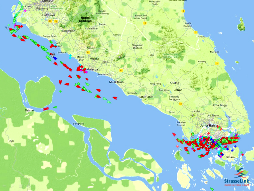 AIS grab showing average no. of vessels passing through Malacca/Singapore Straits