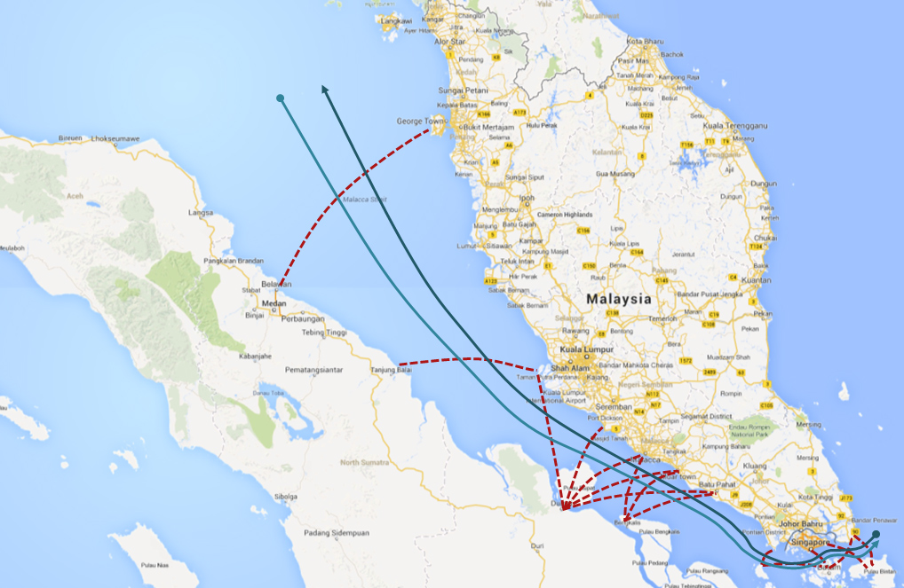 Cross strait traffic in the Malacca/Singapore Straits